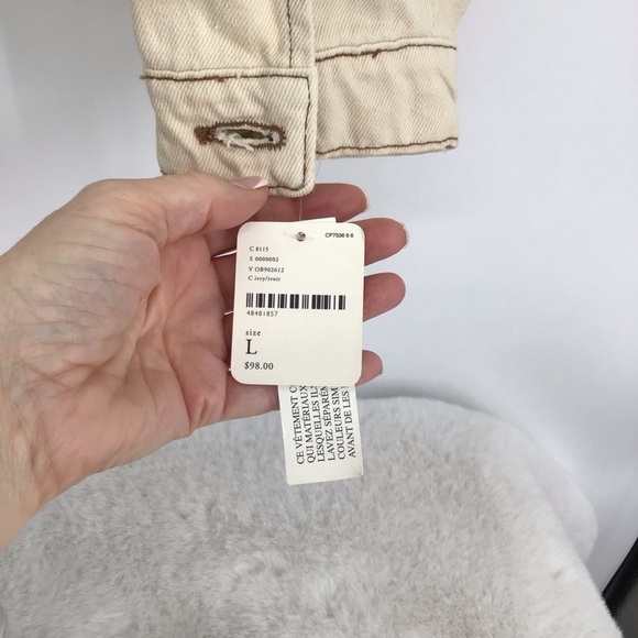 Free People Eisenhower Denim Twill Jacket Casual Boho Ivory Slouchy NWT Size L - Picture 8 of 11